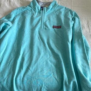 Vineyard Vines Men's Blue and Green Half-Zip Sweater
